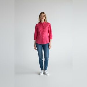 Talbots 3/4 sleeve shirt women 18 WP CORAL DARK PINK  button up‎